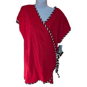 Dotti Red Wrap Terrycloth Cover-Up W/ Black & White Trim Medium Lightweight & St